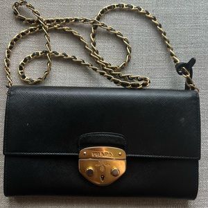 Authentic PRADA Saffiano clutch bag with strap